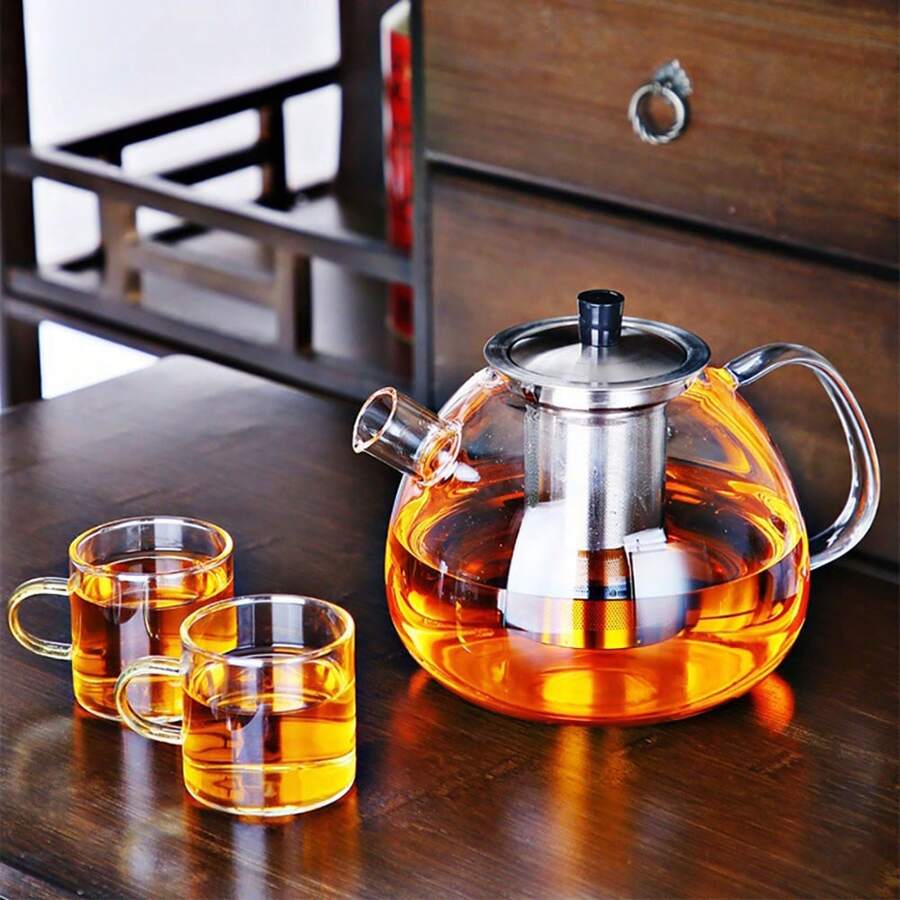 1 件装 1500 毫升耐热不锈钢网茶壶，带透明硼硅酸盐玻璃壶身 - 透明色 - 查看 1