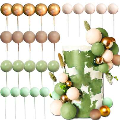  LaVenty 25 PCs Boho Green Balls Cake Decoration Sage Green Cake Topper Birthday Bridal Shower Wedding Party Decoration Supplies, Back To School Valentine Day