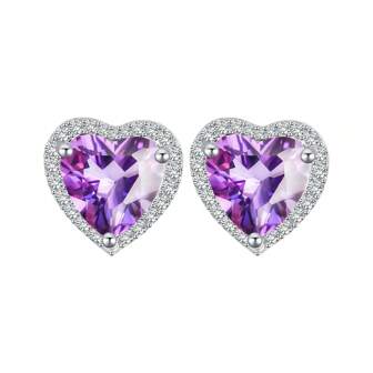 JOLEE Women's Earring - 925 Sterling Silver Fashionable Purple Crystal & Colorful Gemstone Decor Heart Shaped Stud Earring, Gift For Girls Valentines