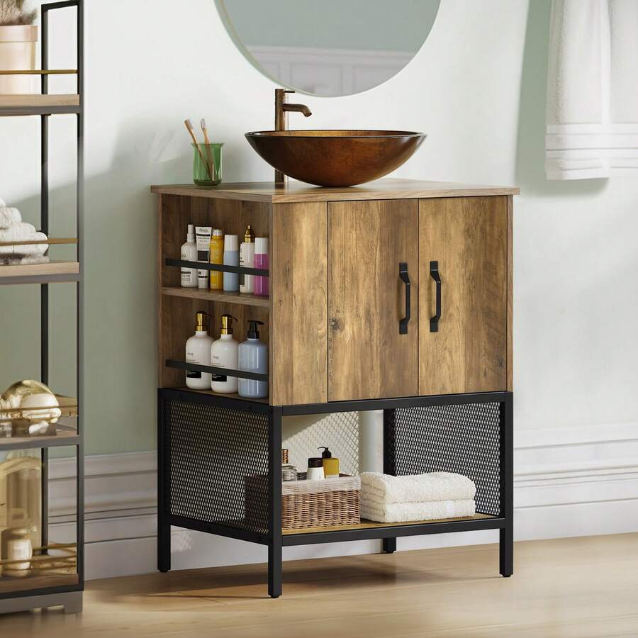 24'' Bathroom Vanity With Tempered Glass Vessel Sink Free Standing