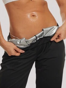 1 Set Tuta Anticellulite Da Donna Con Cerniera In Pellicola D'argento Ricoperta D'argento, Adatta Per Lo Sport, Arrampicata All'aperto E Fitness - nero - Visualizzare 7