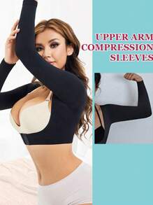 女士四季可穿尼龍材質舒適透氣,可調節扣帶設計無縫臂套 - 黑色 - 查看 3