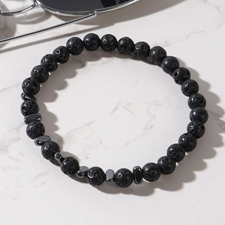 6mm Đá dung nham Đen Núi lửa Rock Kết cườm Vòng tay Ngăn xếp Quặng sắt đá Thủ công Đồ trang sức 2024 Mới Đơn giản Món quà Cho nam giới - B-B23121502A - Xem 1