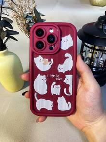 Koolife Wavy Thickened Shockproof Soft Phone Case, Compatible With Apple Iphone 12/12 Pro/12 Pro Max/13/13 Pro/13 Pro Max/14/14 Pro/14 Plus/14 Pro Max/15/15 Pro/15 Plus/15 Pro Max, Striped Tpu Protective Cover, Cartoon Cats Pattern (Four Colors Available) - WL0078#Q Version Kitten Burgundy - View 5