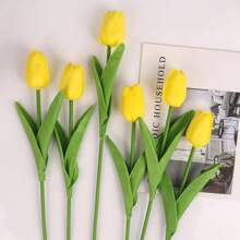 5/10/15/20/25/30 Pcs Artificial Pink Tulip Flowers, Soft Touch Spring Flowers For Valentine's Day Vase Table Centerpiece Kitchen Wedding And Home Decoration, Valentine Day, Gift Gifts Birthday Graduation - Yellow - View 4