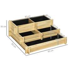 Outsunny Jardinera de Madera Arriate de Jardín de 3 Niveles con Diseño de Escalera y Tela no Tejida para Cultivos Plantas Flores para Terraza Jardín 93x93x35 cm Natural - Marrón - Ver 3