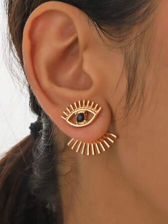 1pair Fashionable Zinc Alloy Eye Design Stud Earrings For Women For Daily Decoration