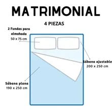 Juego de sábanas completo tamaño matrimonial de microfibra tacto algodón 4 piezas - Azul Marino - Ver 2
