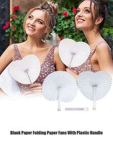Party Anny Long 12pcs/24pcs White Heart Shaped Folding Hand Fan, Plastic Handle Blank Paper Fan, Perfect For Guests, Weddings, Parties, Home Decor And Gifts - White-heart - View 4