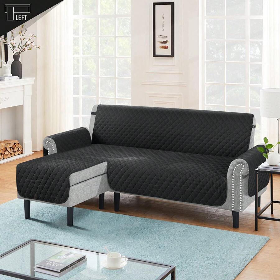 Funda de sofá en forma de L Funda de sofá impermeable, reversible, de fácil instalación, suave al tacto, resistente a las manchas. Perfecto para sala de estar, dormitorio, oficina y otros espacios. Especialmente indicado para lugares con mascotas como gatos y perros. Disponible en una variedad de tamaños. - Negro - Ver 1