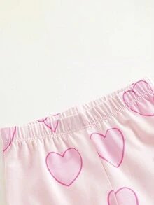 MARC&JANIE Quần legging thoáng khí in hình trái tim cô gái trẻ giản dị cho áo khoác ngoài, mùa hè - Hồng - Xem 3