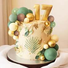LaVenty LaVenty 25 PCs Boho Green Balls Cake Decoration Sage Green Cake Topper Birthday Bridal Shower Wedding Party Decoration Supplies, Back To School Valentine Day