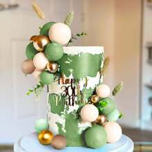 LaVenty LaVenty 25 PCs Boho Green Balls Cake Decoration Sage Green Cake Topper Birthday Bridal Shower Wedding Party Decoration Supplies, Back To School Valentine Day