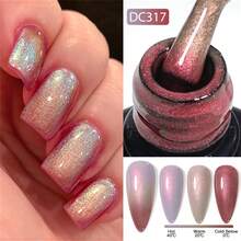 1瓶7毫升金色极光热敏橡胶底胶指甲油渐变色变色铬金闪粉可卸UV LED美甲油胶美甲用品 - 金色 - 查看 3