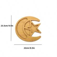 1入組伊德哈節穆木製托盤，穆月亮和星星盤子，節日派對甜點展示架，齋戒克林森托盤，桌面中心裝飾