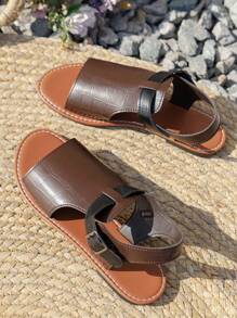 2024新款女士平底涼鞋,帶踝和圓頭,時尚大尺碼沙灘涼鞋 - 棕色 - 查看 2