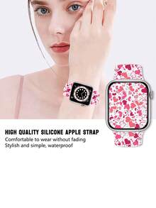 1pc Heart Printed Silicone Watch Band Compatible With 38/40/41/42/44/45/49mm Compatible With Apple Watch Ultra/Se/8/7/6/5/4/3/2/1 - Multicolor - View 3