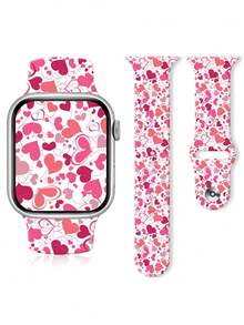 1pc Heart Printed Silicone Watch Band Compatible With 38/40/41/42/44/45/49mm Compatible With Apple Watch Ultra/Se/8/7/6/5/4/3/2/1 - Multicolor - View 1