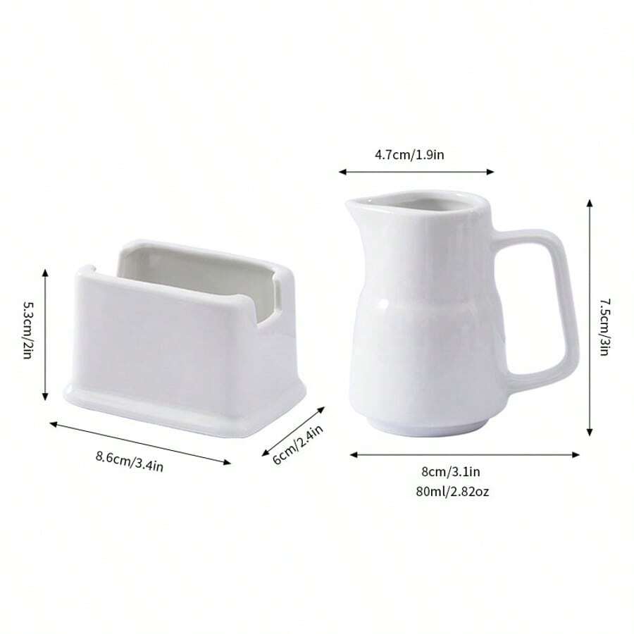 Ceramic Sugar Packet Holder And Creamer Pitcher Set, Rustic Farmhouse