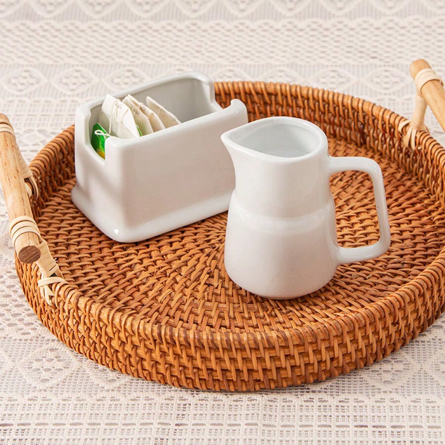 Ceramic Sugar Packet Holder And Creamer Pitcher Set, Rustic Farmhouse