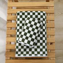 綠色格子印花毛巾或浴巾,柔軟,吸水,不縮水,適合家庭或飯店,旅行,浴室,洗臉 - 綠色 - 查看 3