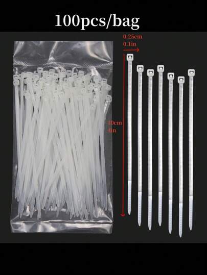 100 件装多色自锁尼龙扎带，带安全止动装置，承重能力强，抗拉强度高，耐用且方便，适用于家庭、花园、车库、车间等场所整理电线或电缆