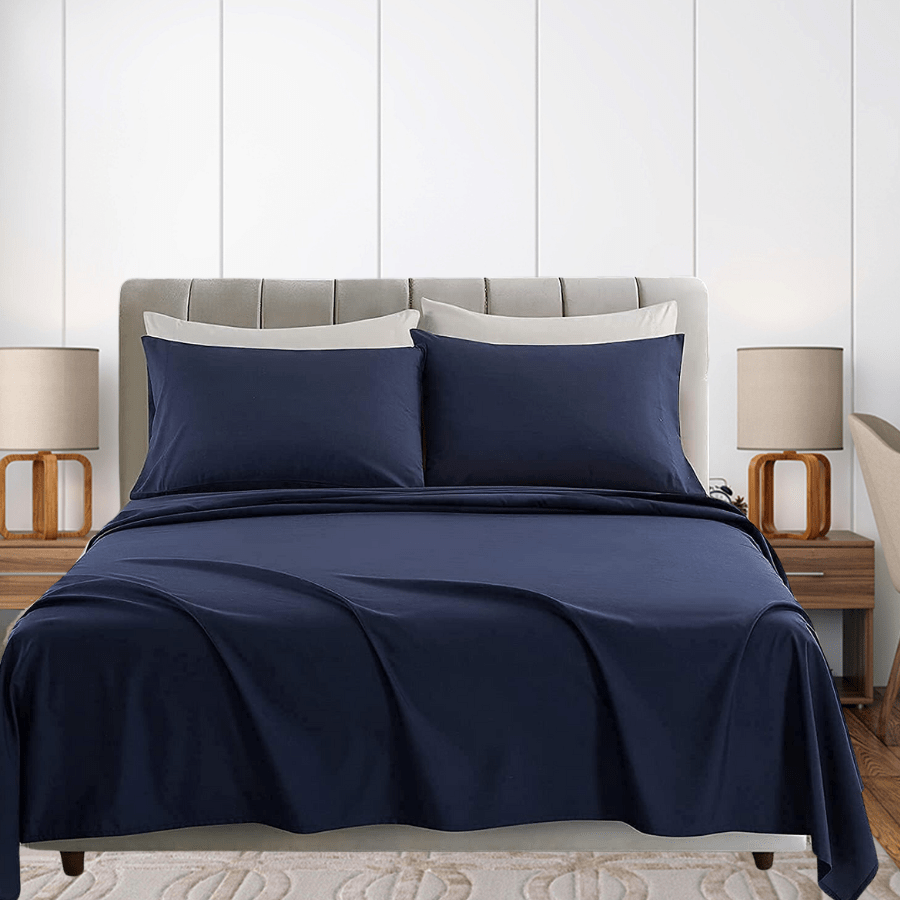 Juego de sábanas completo tamaño matrimonial de microfibra tacto algodón 4 piezas