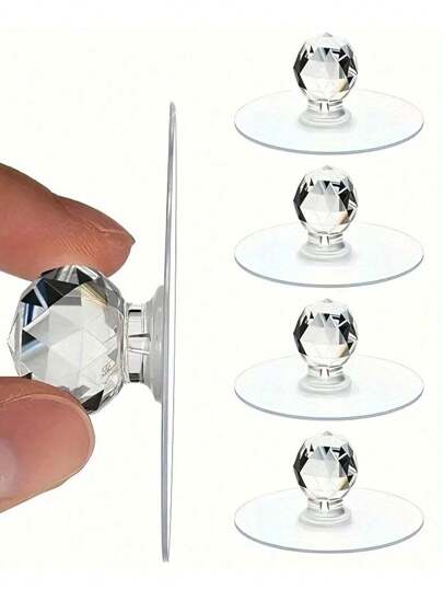 8pcs Transparent Crystal Door Knobs, Cabinet Drawer Door Knobs Handles, Self-Adhesive Handle With Hook, Furniture Door Decorative Hardware