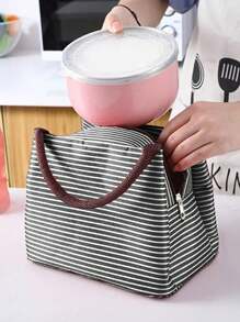 1PC Fashion Stripe Insulation Bag, Thickened Aluminum Foil Lunch Box Bag, Handheld Large Capacity Insulation And Freshness Preservation Lunch Box Bag, Travel And Picnic Lunch Box Bag Camping