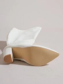 女士高跟靴，优雅时尚新款长筒休闲高筒靴，英伦风粗高跟女鞋，秋冬 - 白色 - 查看 6