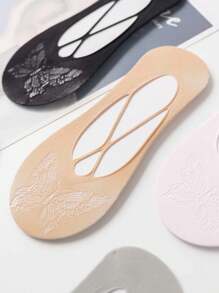 5pairs/Set Women's Hollow Out Butterfly Design Anti-Slip Low Cut Socks, No Show Socks With Elasticity, Summer