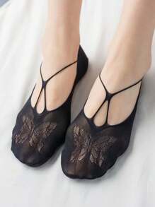 5pairs/Set Women's Hollow Out Butterfly Design Anti-Slip Low Cut Socks, No Show Socks With Elasticity, Summer