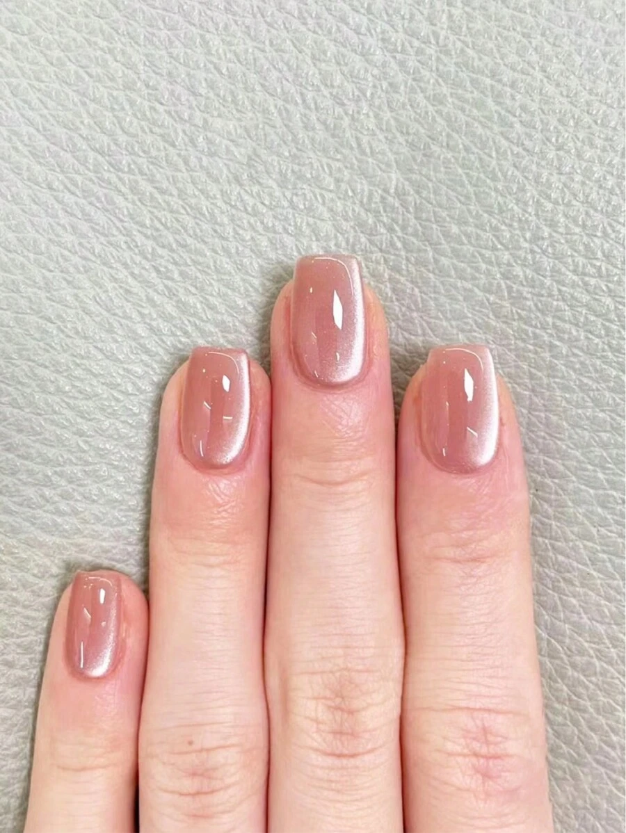 30pcs Short Ballet Style Classic Minimalist Japanese Cat Eye Pink Cute Glitter Full Cover Press-On Fake Nails Set, Adding Elegant Touch For Women And Girls, Nail Art Supplies - Baby Pink - View 1