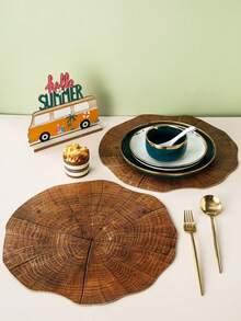 1 件不对称创意仿真树桩餐垫，适用于家庭，采用 PP 材料制成，防水、防滑、隔热，带有树桩设计的装饰餐垫 - 棕色 - 查看 6