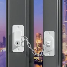 Window Locks For Child Protection, 2 Pack Fridge Door Locks, No Drilling Locks For Bedroom Door, UPVC Windows, Cabinets, Closets - Keep Baby Pet - White - View 1