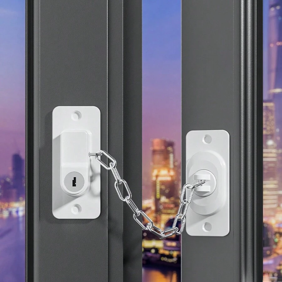 Window Locks For Child Protection, 2 Pack Fridge Door Locks, No Drilling Locks For Bedroom Door, UPVC Windows, Cabinets, Closets - Keep Baby Pet - White - View 1