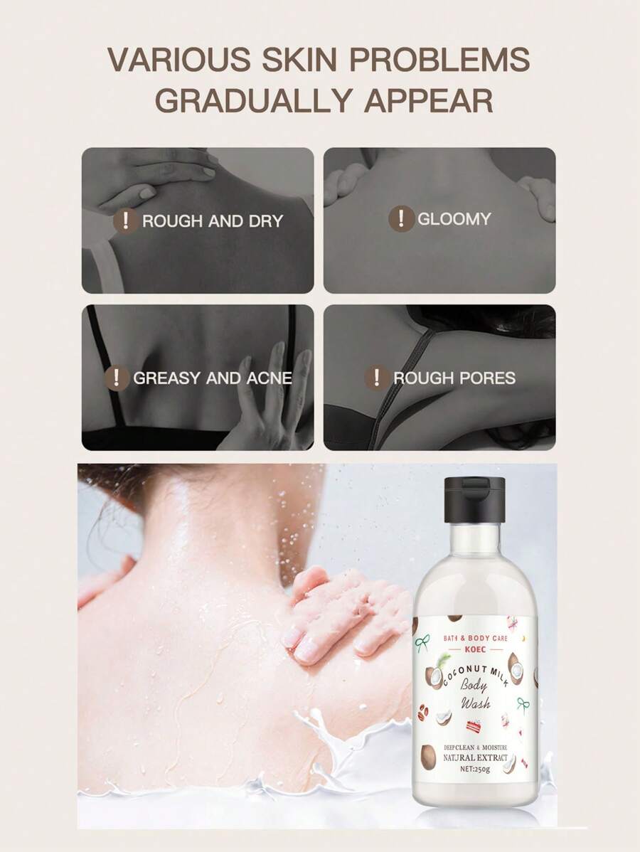 KOEC Coconut Milk Nourishing Body Wash 250g, Shower Gel For Dry Skin