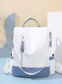 多功能、防水背包，大容量，新鮮設計，學校背包，學生用包，攜帶方便，可放電腦，新增大容量收納空間，適用於女孩、女性、大學生、中學生、國小生、辦公室、戶外、旅行、郊遊等場所 - 藍白色 - 查看 1