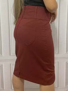 Women Denim Skirts - 紫紅色 - 查看 5