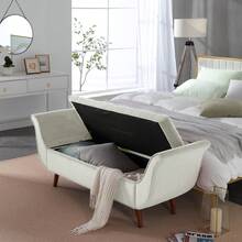 SZLIZCCC Velvet Storage Bench For Bedroom End Of Bed Ottoman, Button-Tufted Upholstered Bed Benches For Bedrooms King With Rolled Arms And 4 Sturdy Wood Legs, Footstool For Bedroom, Living Room - 米色 - 查看 2