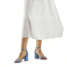 Women 2.25 In Chunky Low Heels Open Toe Block Heeled Dress Ankle Strap Pump Wedding Sandals - 藍色 - 查看 5