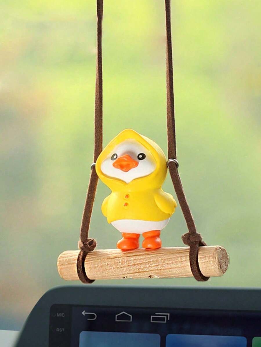 1pc Car Pendant Hanging Swing Duck Rearview Mirror Decoration - Yellow - View 1