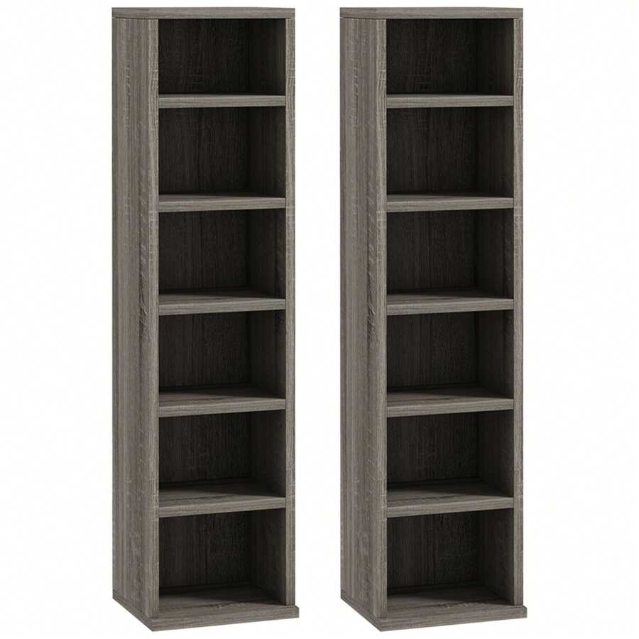 HOMCOM 204 CD Media Display Shelf Unit Set Of 2 Blu-Ray Tower Rack W/ Adjustable Shelves Bookcase Storage Organiser