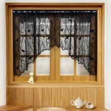 1 Panel Country Black Bird Embroidery Lace Short Curtain Valance For Kitchen, Dining Room, Small Window,Half Curtain, Rod Pocket Top - Black - View 4