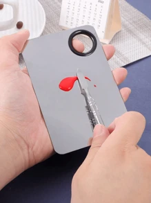 1个不锈钢化妆调色盘，指甲油混合托盘，带刮刀工具，供化妆师混合粉底液 - 銀色 - 查看 7