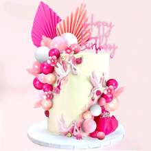 LaVenty 29 piezas Decoración de tarta con bolas rosas, hojas rosas chicle para decorar tartas, cumpleaños, despedida de soltera, boda, fiesta, Navidad
