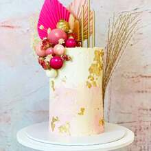 LaVenty 29 piezas Decoración de tarta con bolas rosas, hojas rosas chicle para decorar tartas, cumpleaños, despedida de soltera, boda, fiesta, Navidad