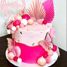 LaVenty 29 piezas Decoración de tarta con bolas rosas, hojas rosas chicle para decorar tartas, cumpleaños, despedida de soltera, boda, fiesta, Navidad