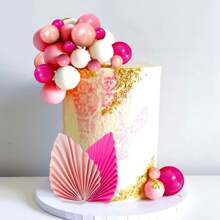 LaVenty 29 piezas Decoración de tarta con bolas rosas, hojas rosas chicle para decorar tartas, cumpleaños, despedida de soltera, boda, fiesta, Navidad