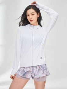 Áo khoác chống nắng UPF 50+ Summer Workout dành cho nữ, áo làm mát có mũ trùm đầu có túi dành cho đi bộ đường dài ngoài trời - trắng - Xem 4